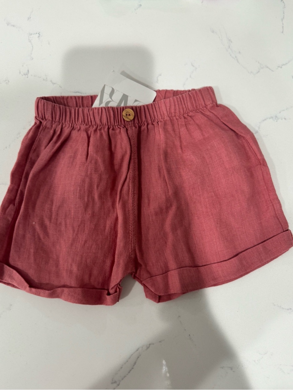 Zara Kids High Waist Linen-Blend Shorts - Dusty Rose